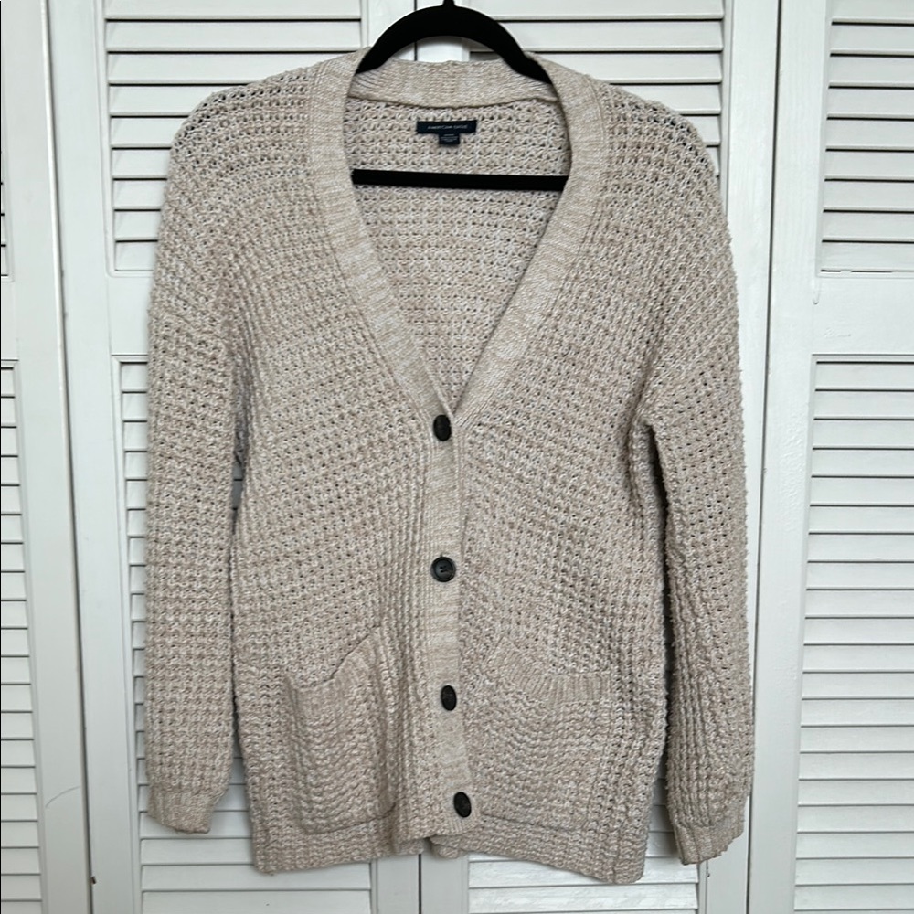 American Eagle Outfitters Cream Cardigan V-Neck Sweater
